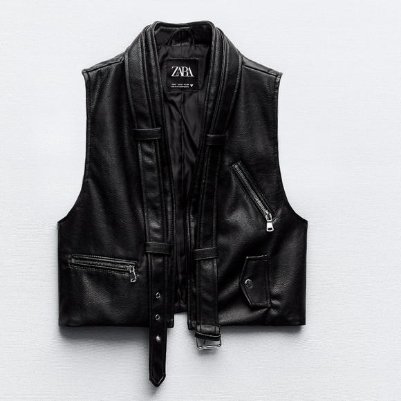 NWOT ZARA FAUL LEATHER BIKER VEST- SIZE MEDIUM - Picture 1 of 8